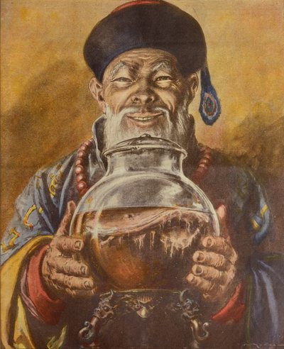 Chinese mushroom, by Achille Beltrame, illustration, from La Domenica del Corriere by Achille Beltrame