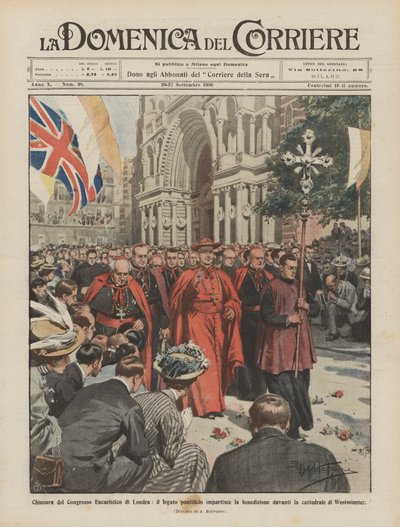 Closing of the Eucharistic Congress in London, the papal legate gives the blessing by Achille Beltrame
