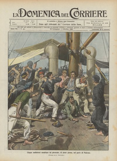Five Criminals Assault a Steamer in Broad Daylight in the Port of Palermo by Achille Beltrame