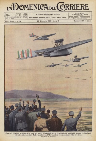 The Start of the Flight of Twelve Seaplanes to Brazil from Orbetello by Achille Beltrame