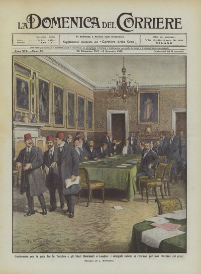 Peace conference between Turkey and the Balkan States in London, the Turkish delegates by Achille Beltrame