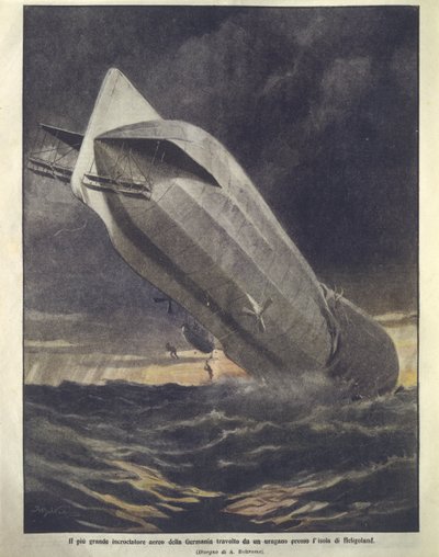 German cruiser being swept away by hurricane near Heligoland Island by Achille Beltrame