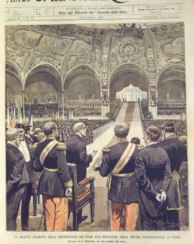 Solemn ceremony for presentation of awards at Universal Exposition of 1900 in Paris, France by Achille Beltrame