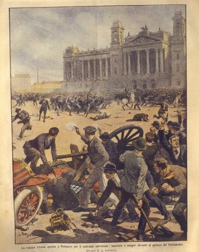 Fighting in Parliament Square During Budapest Rebellion by Achille Beltrame