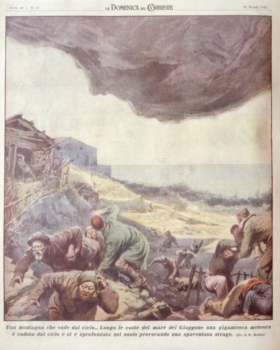 Cover illustration of meteorite falling on Japan by Achille Beltrame