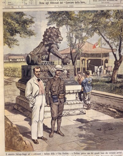 Cover illustration of tourists at the Forbidden City, Peking, China by Achille Beltrame