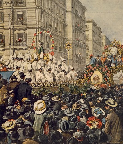Crowds during carnival in Naples, by Achille Beltrame, illustration, from La Domenica del Corriere, 31st January 1904 by Achille Beltrame