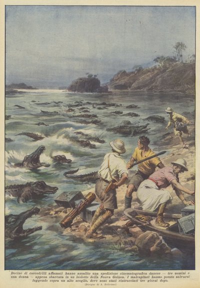 Dozens of hungry crocodiles attacked a Danish film expedition by Achille Beltrame