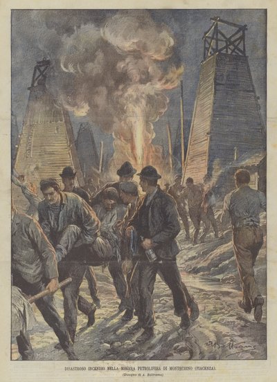 Disastrous Fire in the Montechino Oil Mine (Piacenza) by Achille Beltrame