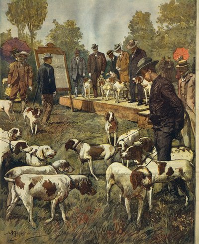 Dog Show and field trials of hunting dogs at San Siro (Milano), by Achille Beltrame, from La Domenica del Corriere, 2nd July 1899 by Achille Beltrame