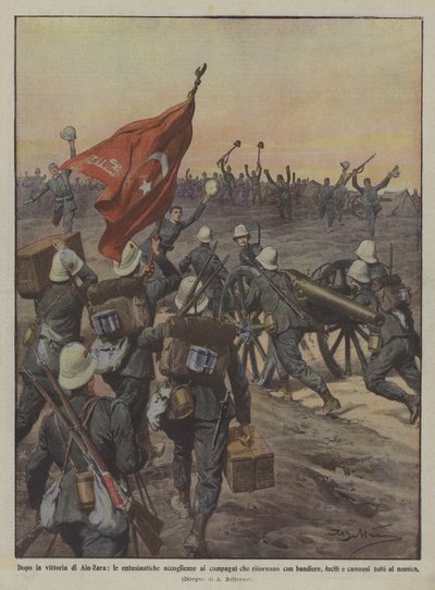 After the Victory of Ain-Zara, Enthusiastic Welcomes to the Companions Returning with Flags by Achille Beltrame