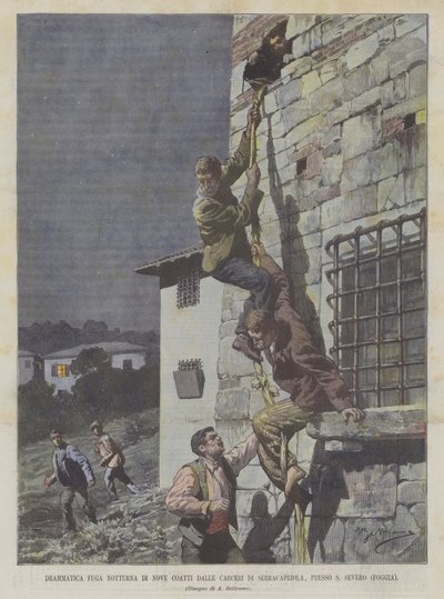 Dramatic Night Escape of Nine Convicts from the Serracapriola Prison, Near San Severo (Foggia) by Achille Beltrame