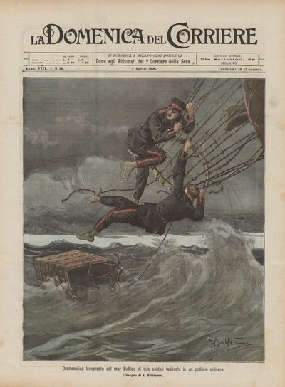 Dramatic Crossing of the Baltic Sea by Two German Soldiers in a Military Balloon by Achille Beltrame