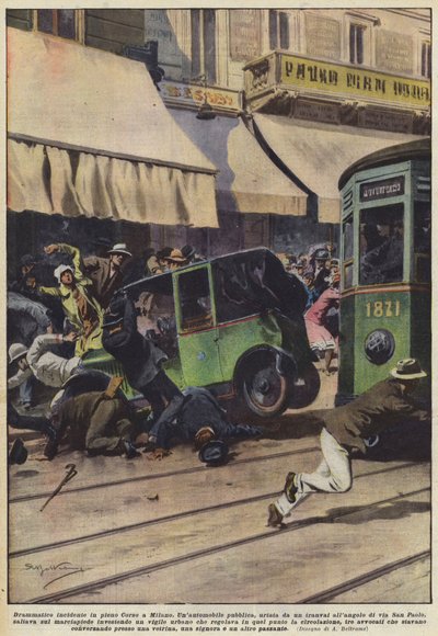 Dramatic incident in the middle of Corso in Milan by Achille Beltrame