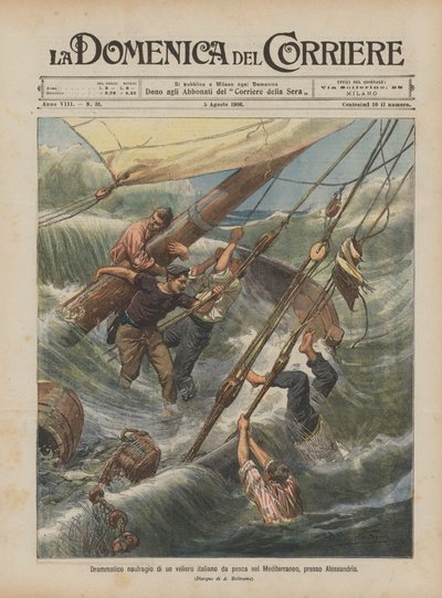 Dramatic shipwreck of an Italian fishing schooner in the Mediterranean near Alexandria by Achille Beltrame