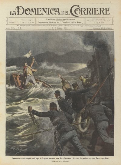 Dramatic Rescue on Lake Lugano During a Fierce Storm, Between a Torpedo Boat and a Lost Boat by Achille Beltrame