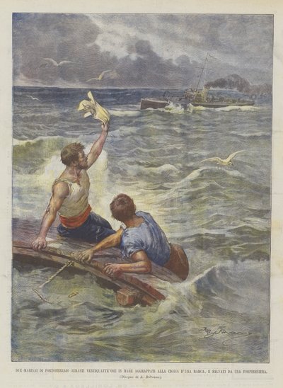 Two Sailors from Portoferraio Remained Twenty-Four Hours at Sea Clinging to the Edge of a Boat by Achille Beltrame