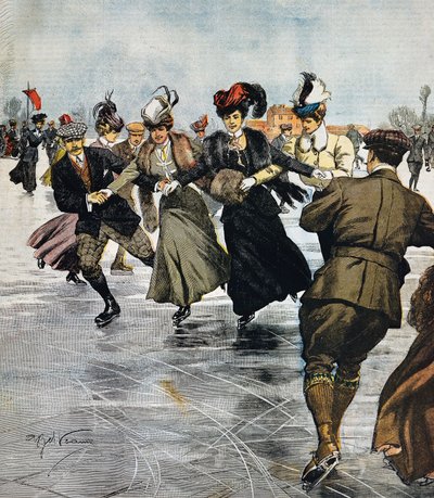 En Vogue Pastimes, Ice Skating by Achille Beltrame