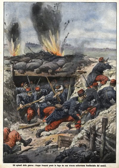 Episode of the War of 1914: French Troops in the Trenches are Bombed by Enemies by Achille Beltrame