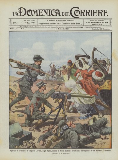 Episodes of Heroism, Sergeant Lorenzi of the Alpini Dies in Derna Along with the Officer by Achille Beltrame