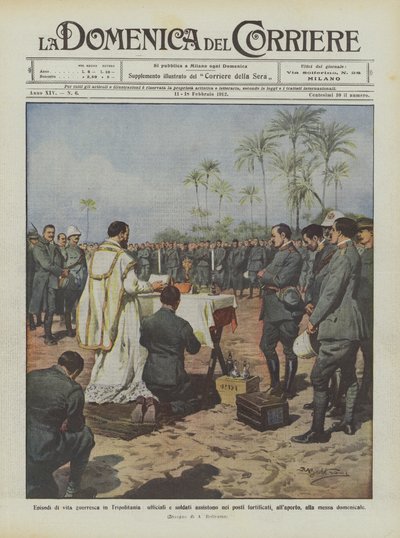 Episodes of Military Life in Tripolitania, Officers and Soldiers Assist in Fortified Posts by Achille Beltrame