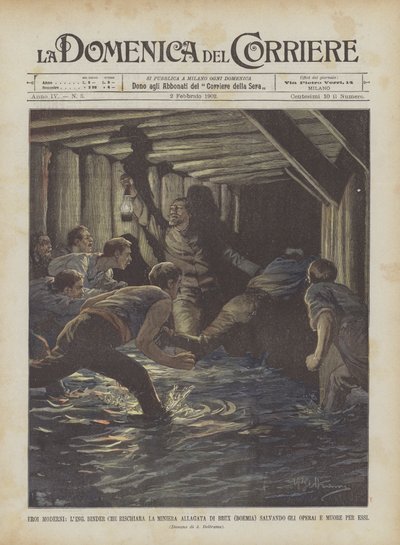 Modern Heroes, Engineer Binder Who Clears the Flooded Mine in Brux (Bohemia) Saving the Workers and Dies for Them by Achille Beltrame