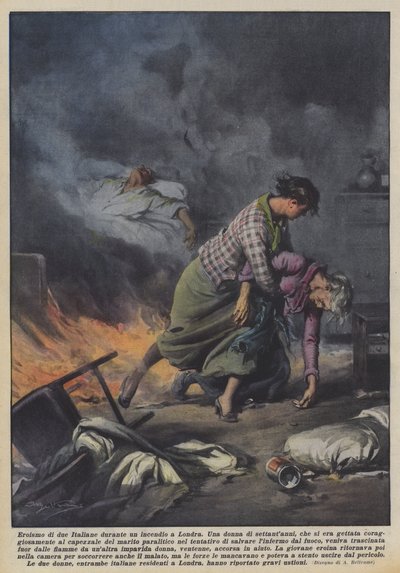 Heroism of Two Italian Women During a Fire in London by Achille Beltrame