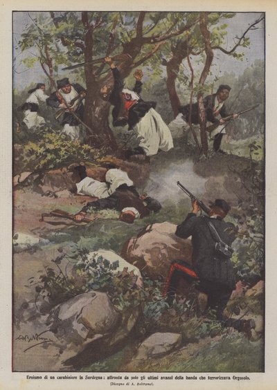 Heroism of a Carabiniere in Sardinia, Faces Alone the Last Remnants of the Gang Terrorizing Orgosolo by Achille Beltrame