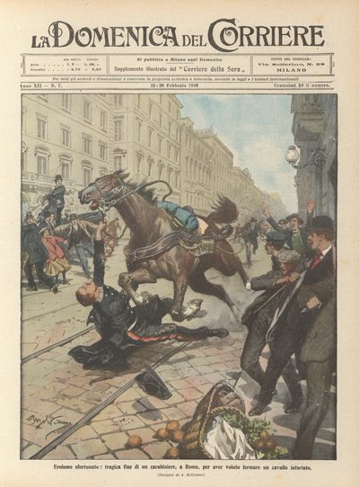 Unfortunate Heroism, Tragic End of a Carabiniere in Rome for Trying to Stop a Furious Horse by Achille Beltrame