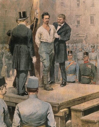 Execution of Cesare Battisti in Trento, illustration from La Domenica del Corriere, July 1916 by Achille Beltrame