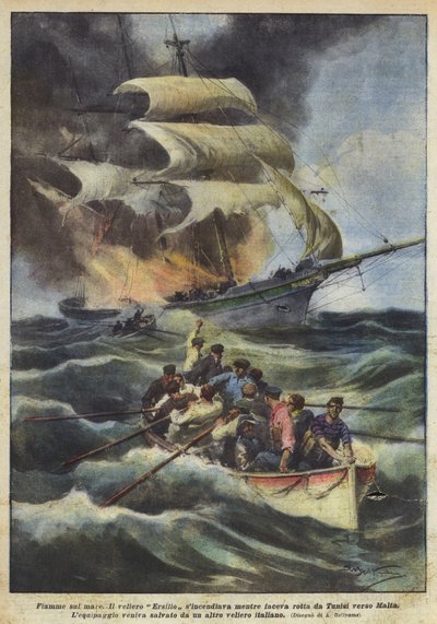 Flames on the Sea by Achille Beltrame
