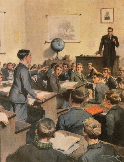 Fighting illiteracy, children at school by Achille Beltrame