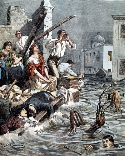 Flood of Modica (Sicily) in 1901. Illustration by Beltrame in 