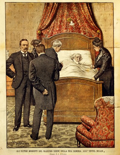 Giuseppe Verdi dying, illustration by Achille Beltrame by Achille Beltrame