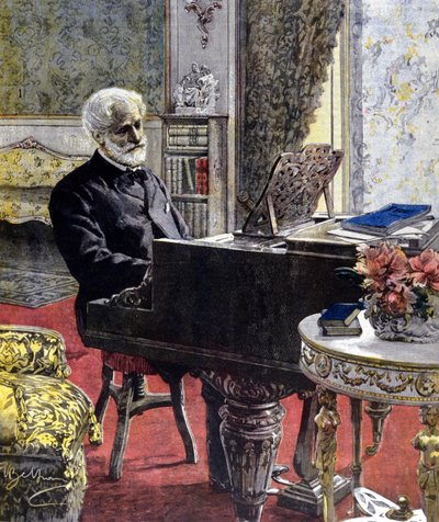 Giuseppe Verdi in Milan in 1899. Illustration by Achille Beltrame by Achille Beltrame