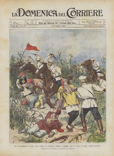 The Events in China, A Charge of Cossacks Against the Boxers, Among the Cornfields, Near Beijing by Achille Beltrame