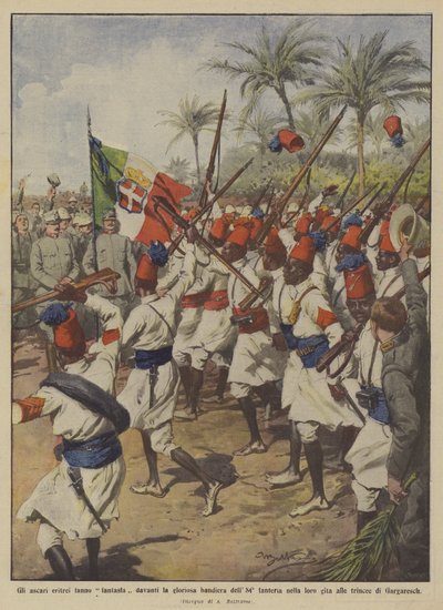 The Eritrean Ascari Parade Before the Glorious Flag of the 84th Infantry During Their Trip by Achille Beltrame