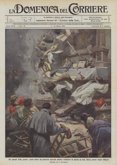 Episodes of the war, priest wounded by German bullets while celebrating mass in a by Achille Beltrame