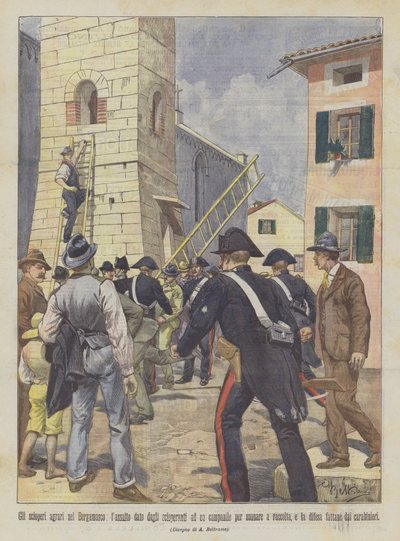 The Agrarian Strikes in Bergamo, The Assault by Strikers on a Bell Tower to Ring the Bells by Achille Beltrame