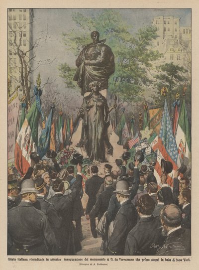 Italian Glory Vindicated in America, Inauguration of the Monument to G. da Verrazzano Who First... by Achille Beltrame