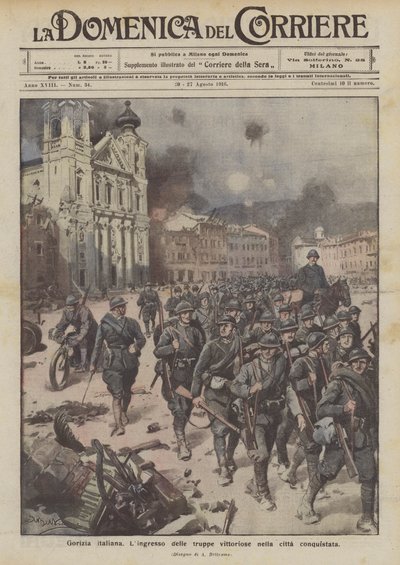 Italian Gorizia, the entry of victorious troops into the conquered city by Achille Beltrame