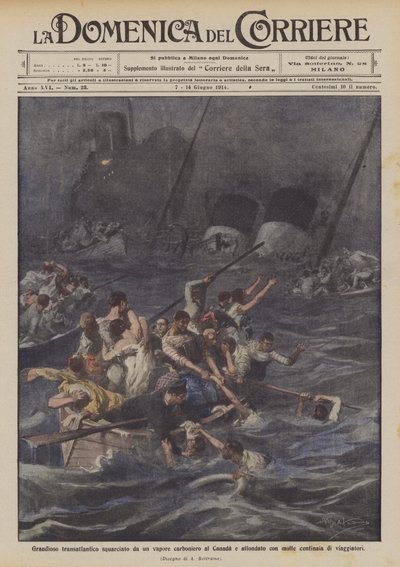 Grand Ocean Liner Torn Apart by a Coal Steamer in Canada and Sunk with Many by Achille Beltrame