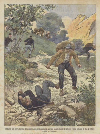 The Dramas of Smuggling, A Group of Smugglers Surprised by the Finance Guards by Achille Beltrame