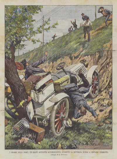 The Dramas of Sport, A Serious Car Accident Last Week in Chivasso (Piedmont) by Achille Beltrame