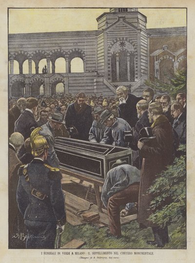 The Funerals of Verdi in Milan, The Burial in the Monumental Cemetery by Achille Beltrame