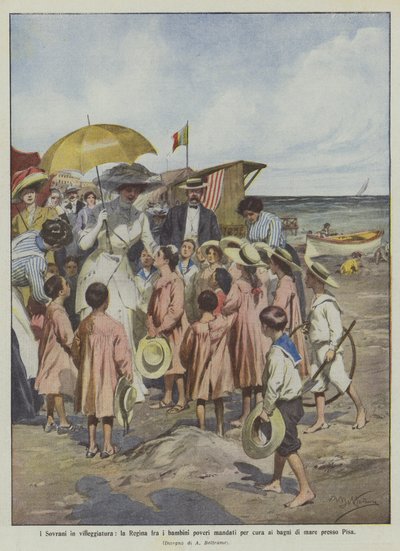 The Sovereigns on Vacation, the Queen Among the Poor Children Sent for Care to the Sea Baths Near Pisa by Achille Beltrame