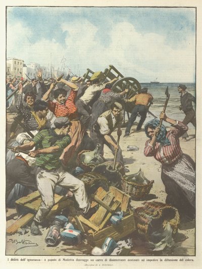 The Crimes of Ignorance, the People of Molfetta Destroy a Cart of Disinfectants Destined... by Achille Beltrame