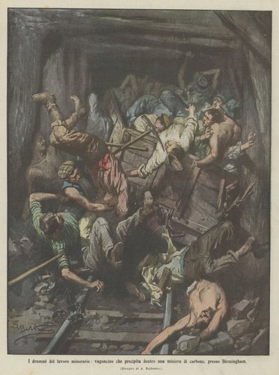 The Dramas of Mining Work, Cart Falls into a Coal Mine Near Birmingham by Achille Beltrame