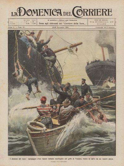 The Dramas of the Sea, Crew of an Italian Steamer Shipwrecked in the Bay of Biscay by Achille Beltrame