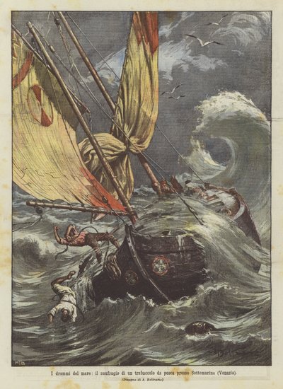 The Dramas of the Sea, the Shipwreck of a Fishing Trabaccolo Near Sottomarina (Venice) by Achille Beltrame